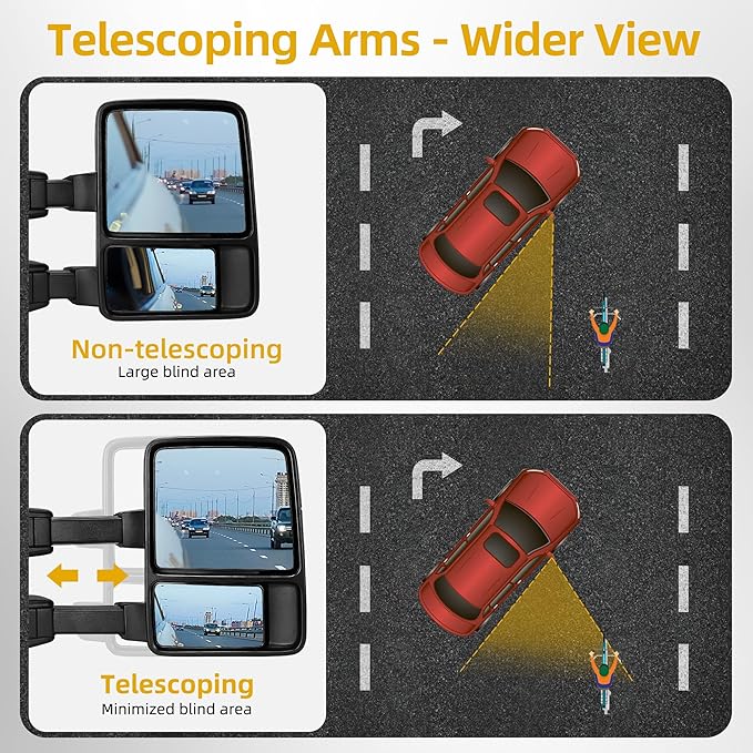 DWVO Towing Mirrors Fits 2008-2016 Ford F250/F350/F450/F550 Super Duty, Right Passenger Side Tow Mirror Power Heated, Telescoping, Folding, Turn Signal Lights