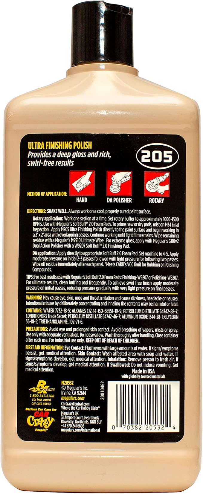 Meguiar's M205 Mirror Glaze Ultra Finishing Polish, Easy-to-Use Formula for Impeccable Shine, Multiple Ways to Apply Mirror Glaze, Removes Defects and Swirls for a High Gloss, 32 Oz Container