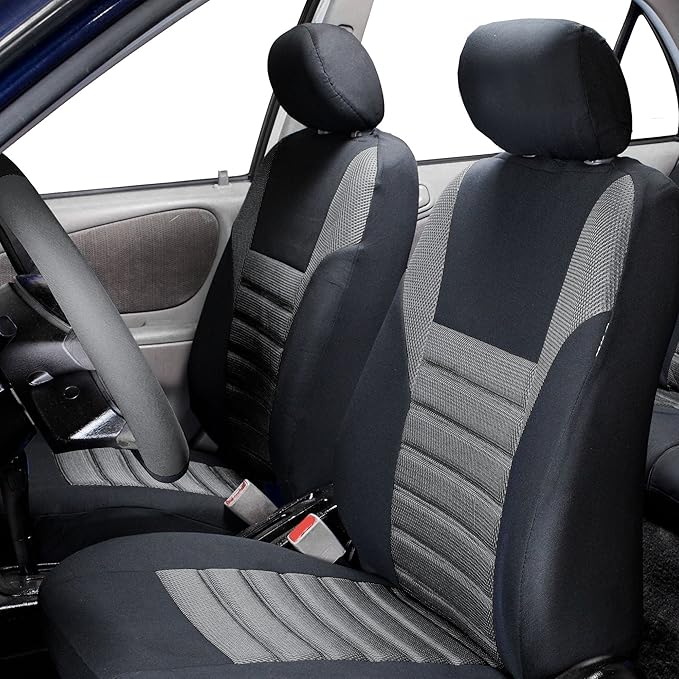 FH Group Gray Polyester Car Seat Cover, 3D Air Mesh, Front Set, Airbag Compatible, Universal Fit for Cars Trucks SUVs