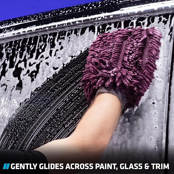 VIKING Car Wash Mitt, Microfiber for Car Cleaning, Premium Chenille, Purple, 10 inch x 8 inch, 2 Pack