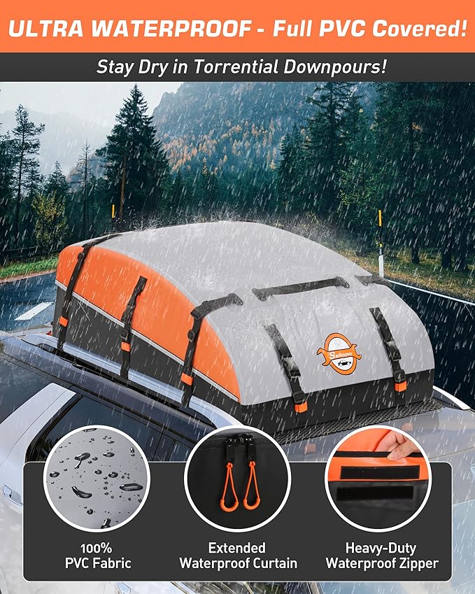 Sailnovo Rooftop Cargo Carrier Bag 21 Cubic, 1000D PVC Waterproof Vehicle Soft-Shell Carrier for Cars with/Without Roof Rack, Car Roof Storage Includes Anti-Slip Mat,10 Reinforced Straps, 6 Door Hooks