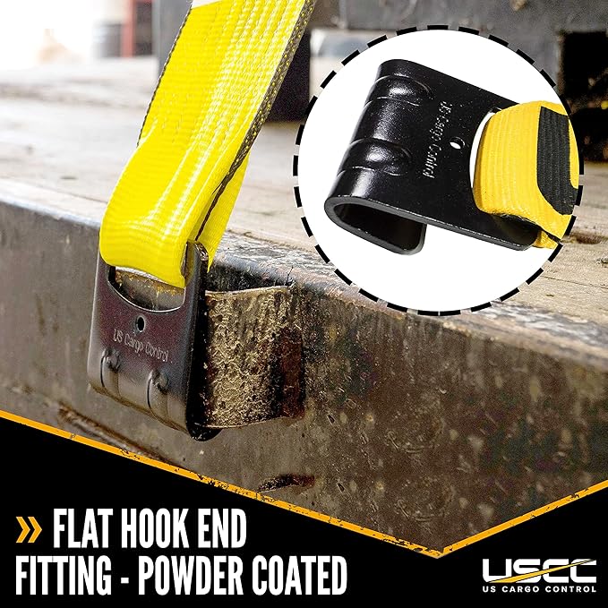 US Cargo Control 4 Inch Flat Hook Ratchet Straps (2 Pack), 4 Inch x 40 Foot, Heavy Duty Ratchet Straps with Black Flat Hooks, 5,400 lbs. Working Load Limit, Tie Down Straps for Flatbed Trailer