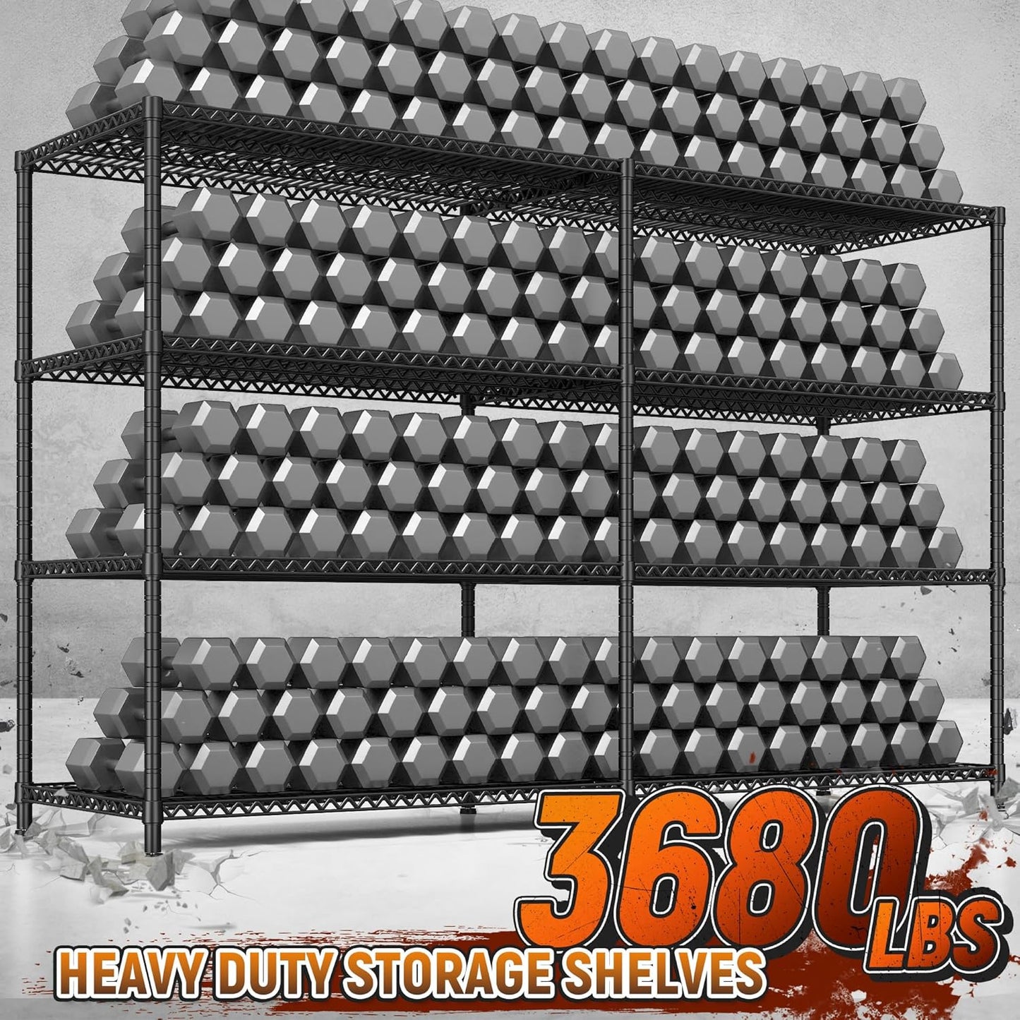 REIBII 81.5''W Storage Shelves 3680LBS Garage Shelving Heavy Duty 4 Tier Metal Shelving Unit Adjustable Wire Shelf and Storage Pantry Shelves for Kitchen Garage, 81.5Wx23.62Dx70.86H，Black, 2PCS