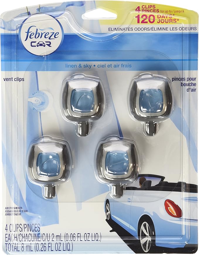 Febreze Car Vent-Clip Air Fresheners - 4 Pack (Linen & Sky)0.06 FL.OZ