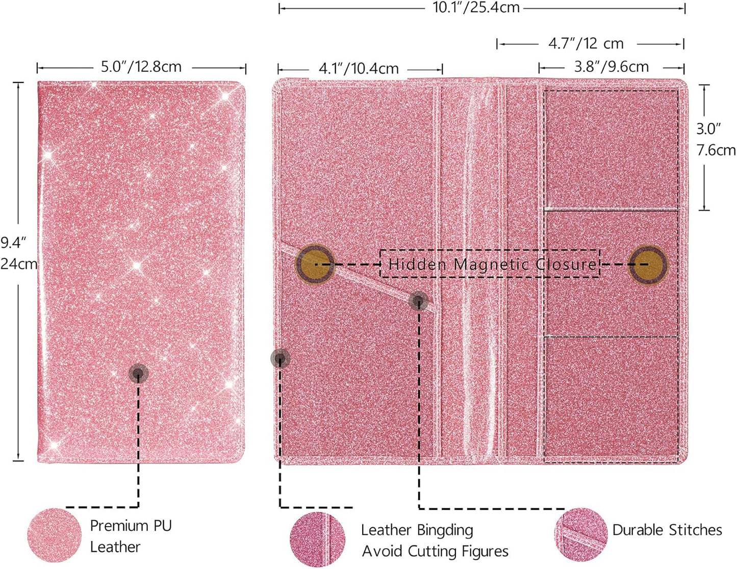 TOURSUIT Car Registration and Insurance Card Holder, Vehicle License Document Glove Box Compartment Organizer, Interior Car Accessories for Women Men Teens (Glitter Pink)