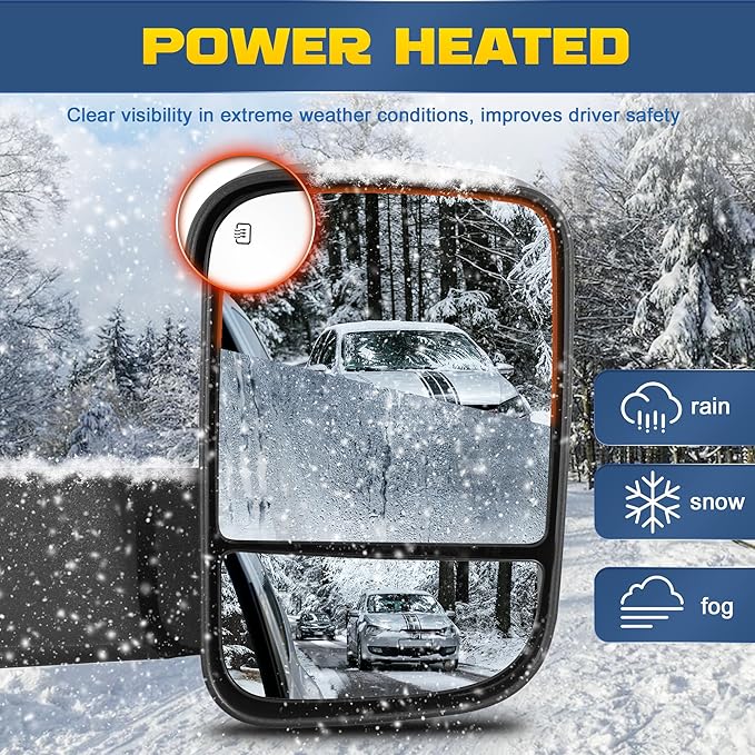 Pair Power Heated Towing Mirrors Compatible with 2009-2018 Dodge Ram 1500 2500 3500/2019-2024 Ram 1500 Classic w/LED Turn Signal Light Side Mirror Temperature Sensor (Black)