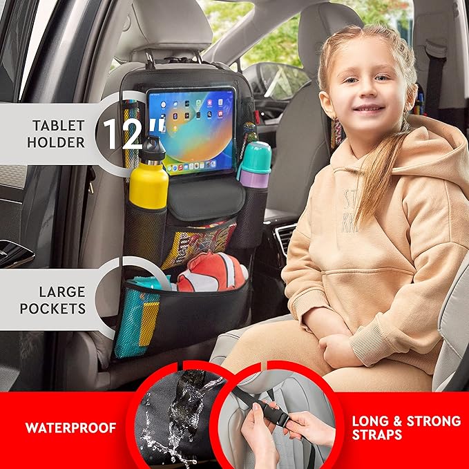 Helteko Car Seat Organizer, Ultra Version Kids Backseat Car Organizers and Storage, Waterproof Back Seat Protector Kick Mats with Tablet Holder 12" Car Accessories Interior, Ocean Blue 1 Pack