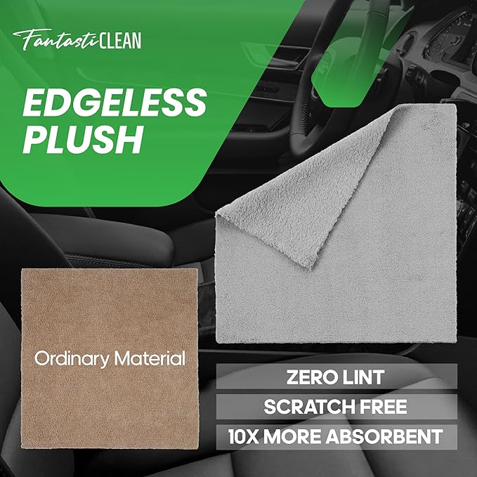 Fantasticlean Microfiber Towels for Cars, Tear Away Car Detailing Cloth Roll, RV Boat Drying Polishing, Edgeless Plush, Coral Fleece, Ultra Absorbent, Scratch-Free, 14" x 14", 20 Pack (Grey)