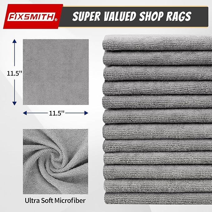 FIXSMITH Shop Towels, Pack of 50, Grey Microfiber Cleaning Cloth Bulk, Microfiber Towels for Cars, All-Purpose Absorbent Cleaning Rags, Dust Cloth for Automotive, Mechanic, Garage, 11.5 x 11.5 inch