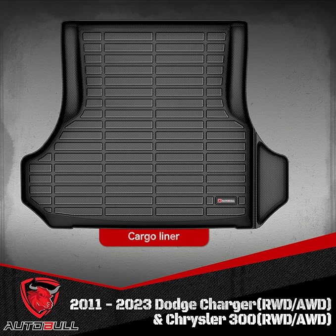 Cargo Liner Compatible with 2011-2023 Dodge Charger(RWD/AWD) & Chrysler 300(RWD/AWD) Cargo Mat，All Weather Protection Trunk Liner Rear Trunk mat，Black