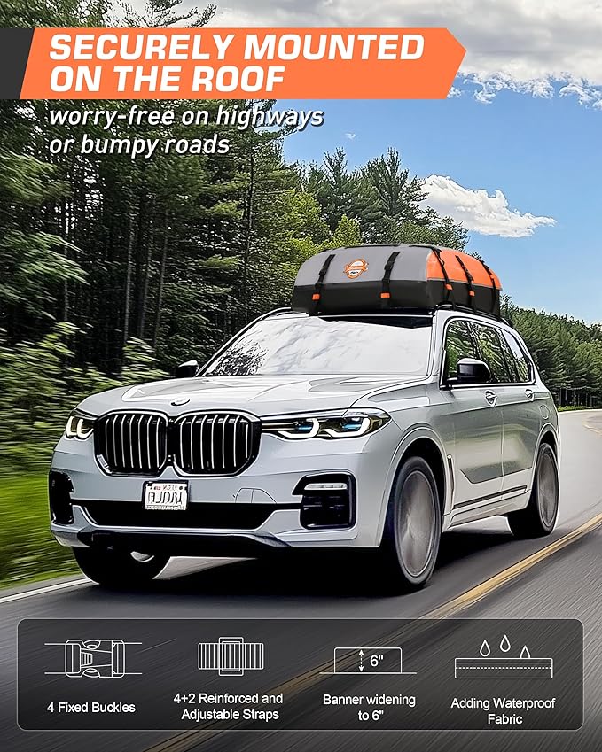 Sailnovo Rooftop Cargo Carrier Bag 21 Cubic, 1000D PVC Waterproof Vehicle Soft-Shell Carrier for Cars with/Without Roof Rack, Car Roof Storage Includes Anti-Slip Mat,10 Reinforced Straps, 6 Door Hooks