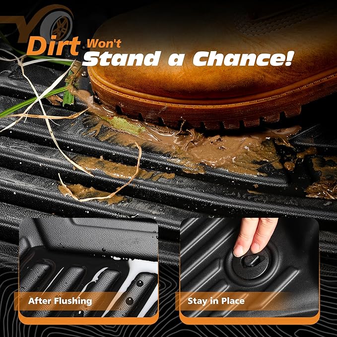 Floor Mats for Ram 1500 2500 3500 Crew Cab (2013-2018) & Ram 1500 Classic (2019-2024) | Front & Rear Floor Liners | Fit with Cargo Liners | All-Weather Truck Accessories