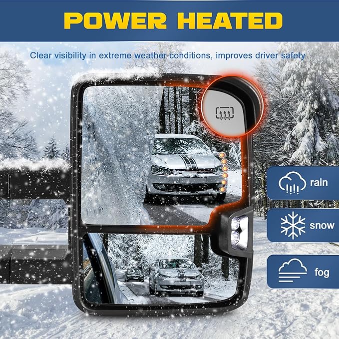 Black Pair Towing Mirrors Power Heated w/White Running Light Sequential Turn light Clearance Lamp Compatible for 99-02 Chevy Silverado Suburban Tahoe GMC Serria Yukon