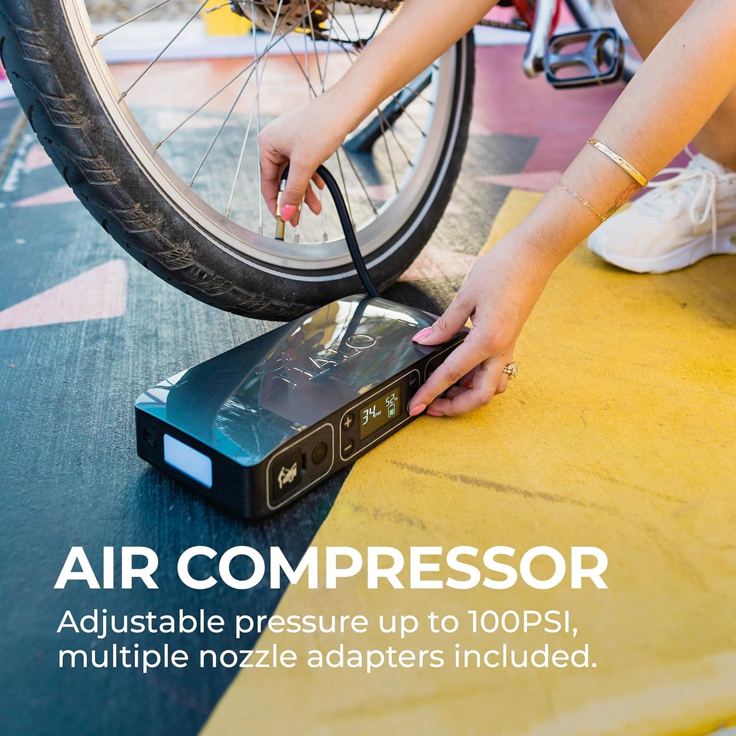 HALO Bolt Air 58830 Portable Car Battery Jump Starter | 100 PSI Air Compressor, 58.8Wh USB Power Bank, Emergency Floodlight & Charger, Jumps Cars SUVs & Trucks, Inflates Tires, TSA Approved — Blue