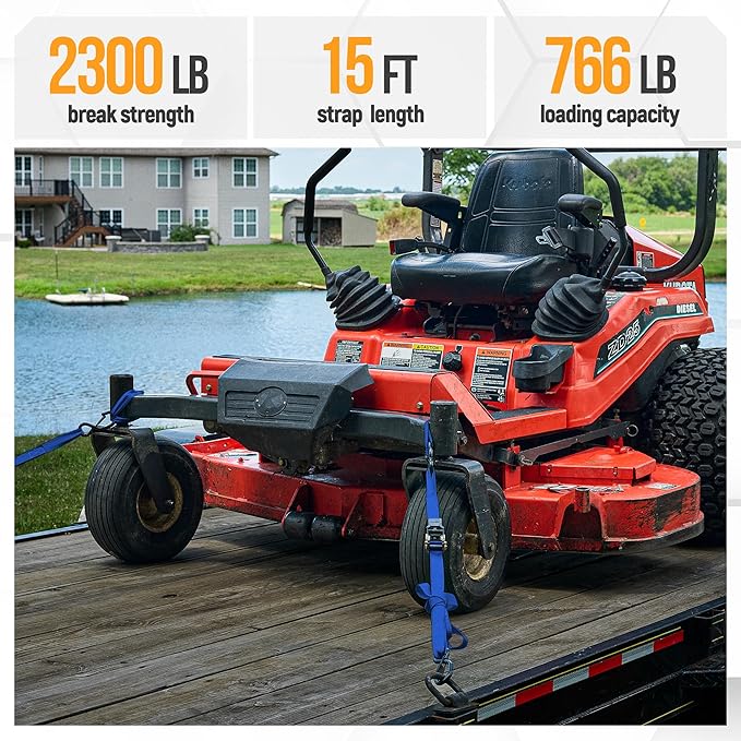 FORTEM Ratchet Straps, Tie Down Strap Set 2300lb Break Strength, 4 Pack 15ft x 1in, 4 Soft Loops, Moving Straps Tie Downs, Cargo Cam Buckles for Trucks, Carry Bag, for Men