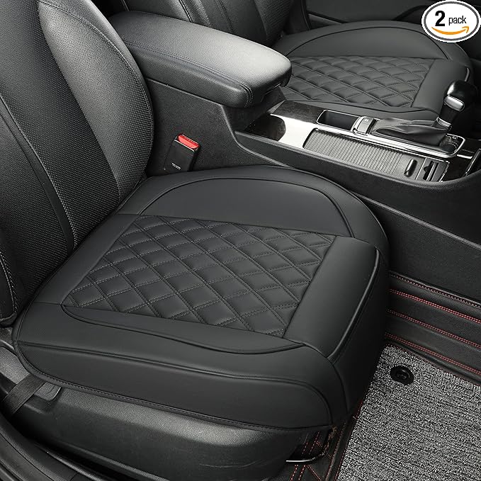 2 Pack Leather Front Car Seat Covers,Bottom Seat Covers for Cars,Driver Car Seat Cushion Cover,Luxury Seat Protectors,Waterproof,Full Wrap,for Most Vehicles,Sedan,Truck,SUV(Black)