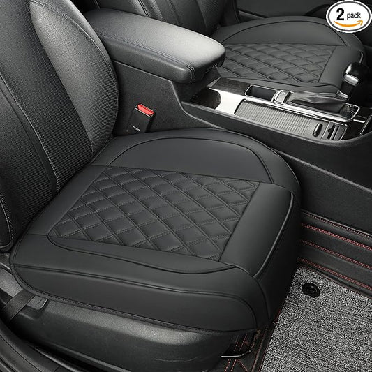2 Pack Leather Front Car Seat Covers,Bottom Seat Covers for Cars,Driver Car Seat Cushion Cover,Luxury Seat Protectors,Waterproof,Full Wrap,for Most Vehicles,Sedan,Truck,SUV(Black)