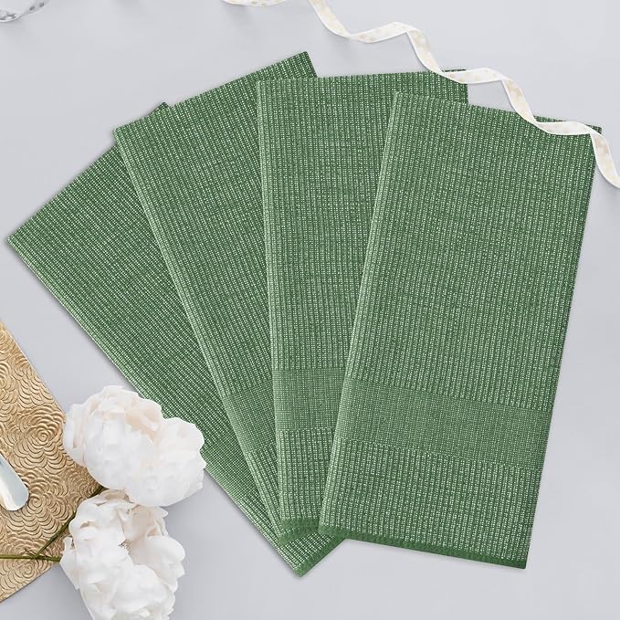 Homaxy Premium Kitchen Towels(18”x 28”, 12 Pack), Large Cotton Kitchen Hand Towels, Flat and Terry Dish Towels, 380 GSM Highly Absorbent Tea Towel Set with Hanging Loop, Grass Green