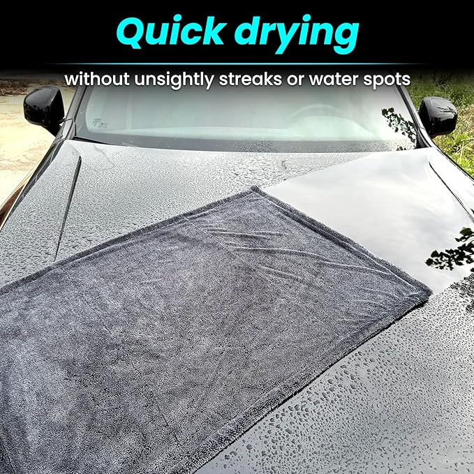 2 Pack 1300 GSM Car Drying Towel,Double-Sided Microfiber Towels for Cars(24'' x 36''&16 ''x 16''),Extra Large Ultra Absorbent,Without Residual Lint,Scratches or Water Spots
