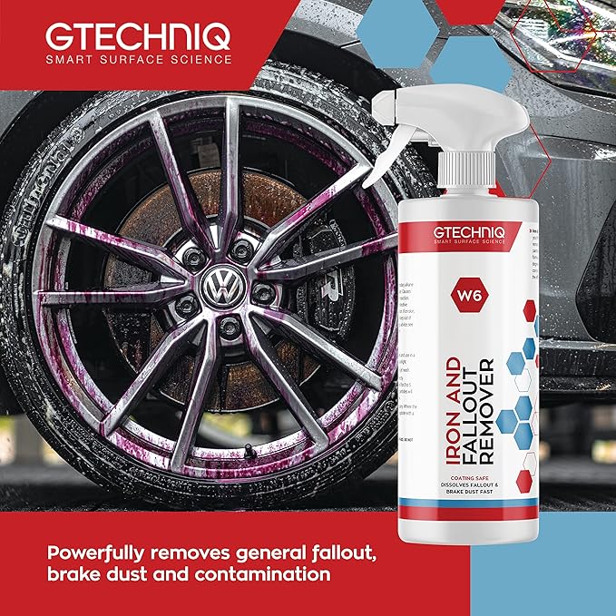 Gtechniq W6 Iron Removing Wheel & Paint Cleaner for Cars, Brake Dust Remover, Degreaser and Alloy Wheel Cleaner for Wheels, Rims and Paintwork, Safe on Coatings - 500ml