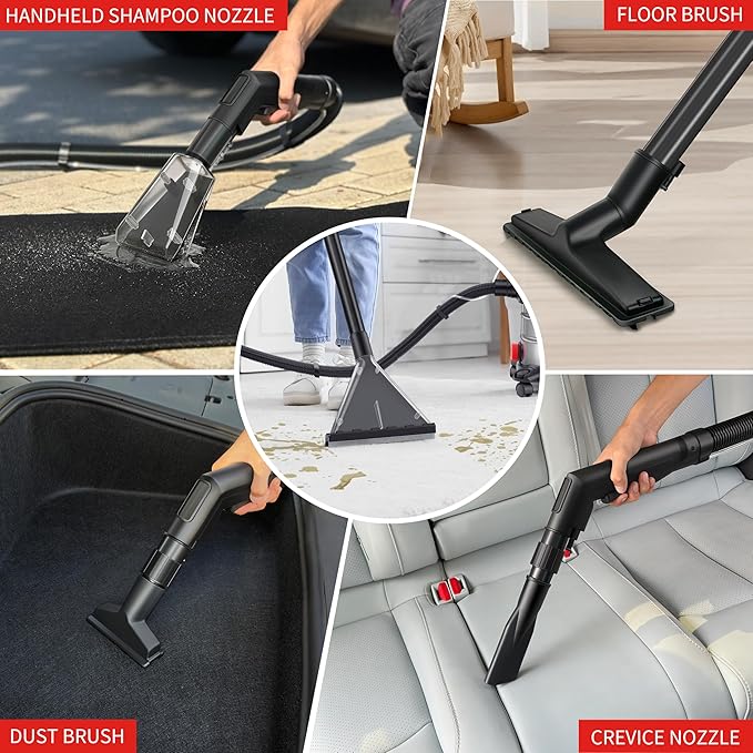 Shop Vacuum Wet and Dry, 6 Gallon, 5.5 Peak HP Power Suction, 3 in 1 Stainless Steel Shop Vac with 4.5L Upholstery Shampoo Tank, Water Vacuum Cleaner Carpet Extractor (Red)