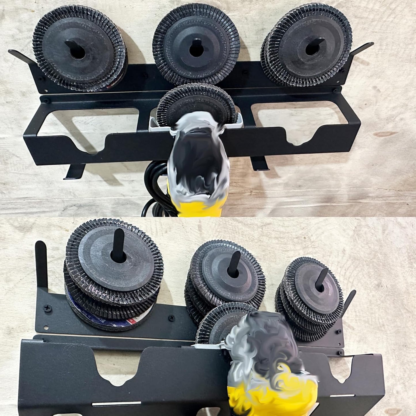 Updated Angle Grinder Holder, 3 Bay Angle Grinder Holder with Discs Hook Rack, Grinder Rack for Garage, Workshop, or Tool Trailer