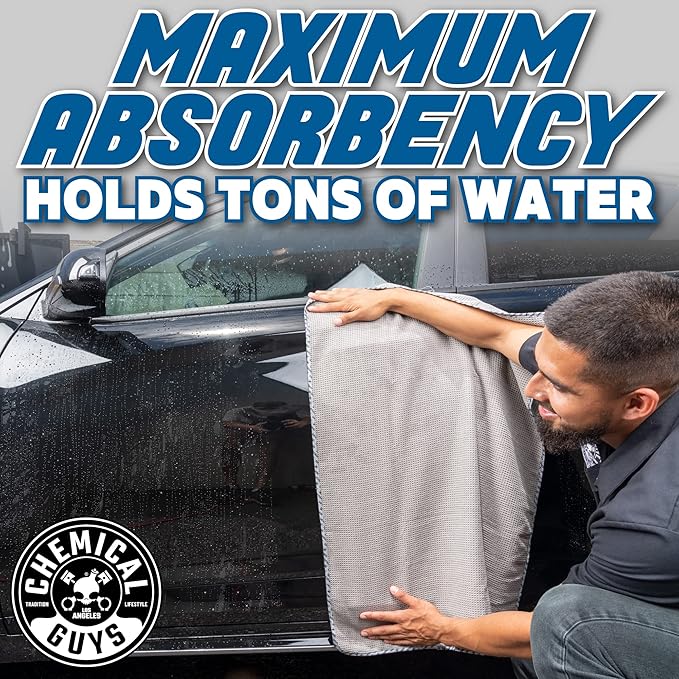 Chemical Guys Waffle Weave Gray Matter Microfiber Drying Towel - 25" x 36", 70/30 Blend with Silk Edging for Scratch-Free Car Drying, Ultra Absorbent and Safe for All Surfaces