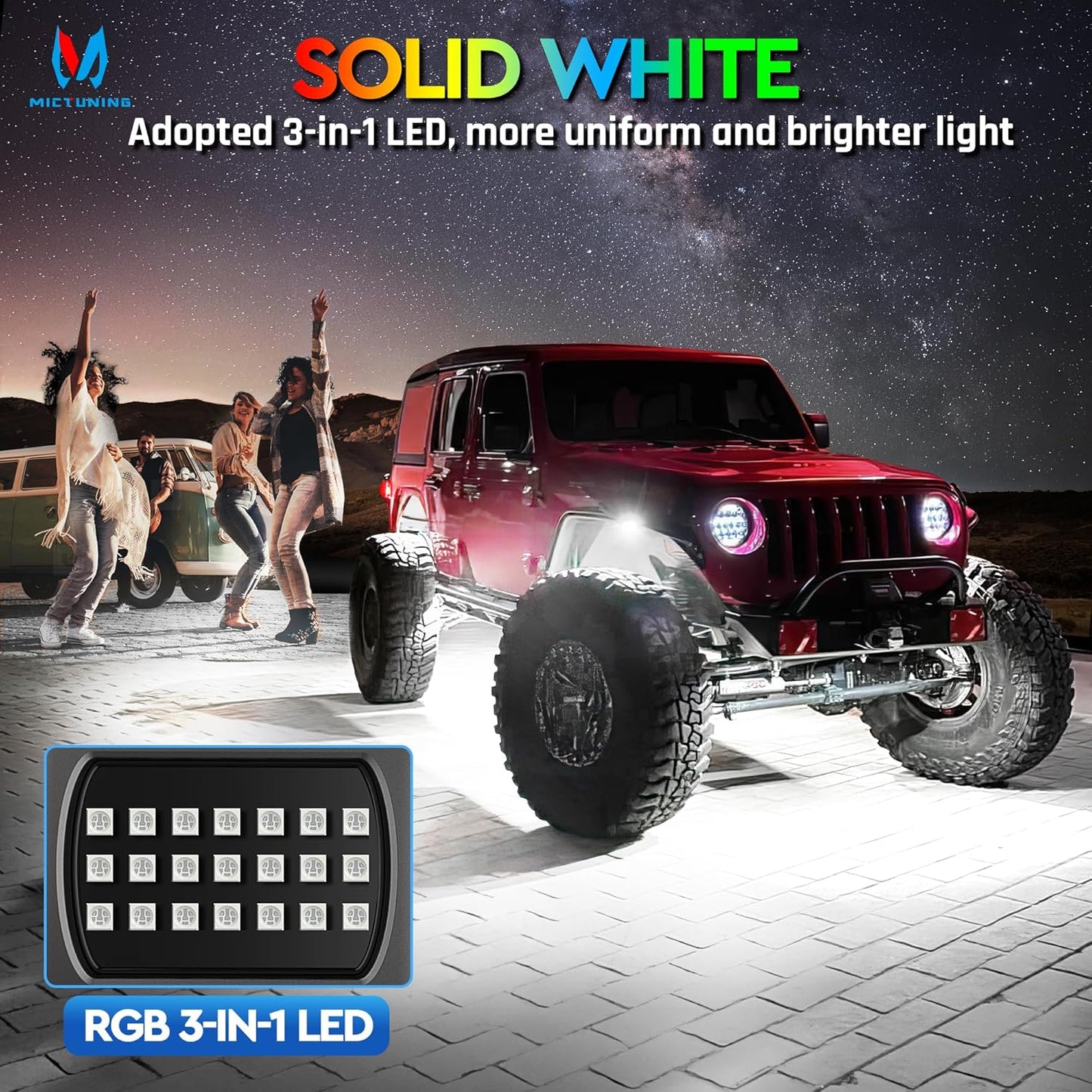 MICTUNING 2025 1000% Bright Q1 MAX RGB+IC Rock Lights, 20 Pods Chasing Dreamcolor Extensible Underglow Multicolor Neon Light Underbody Lighting Kit with APP Control for Truck ATV UTV Boat