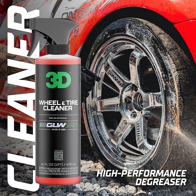 3D GLW Series Wheel & Tire Cleaner – Deep Cleaning All-in-One Formula | Removes Brake Dust, Grime, Tire Browning | Safe on All Wheels | DIY Car Detailing |16 oz