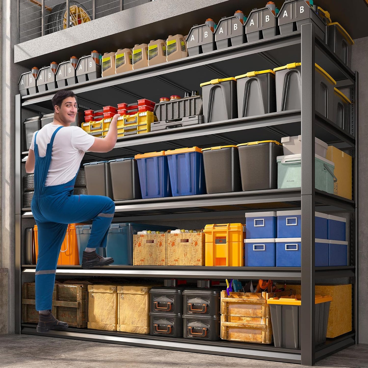 REIBII Garage Shelving 48.2" W Storage Shelves 3000LBS Heavy Duty Shelving Adjustable Metal Shelf Industrial Pantry Shelves for Basement Garage Warehouse 72.2" H x 24.2" D x 48.2" W, 2 Pack