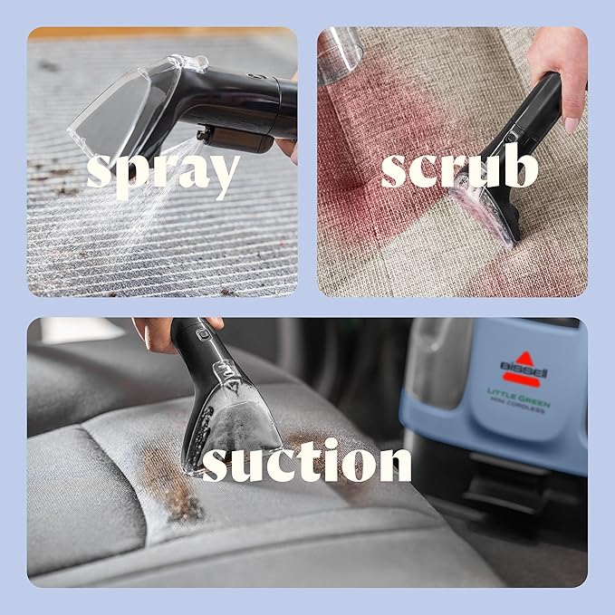 BISSELL Little Green Mini Cordless Portable Carpet and Upholstery Deep Cleaner, Car/Auto Detailer, with HydroRinse Self-Cleaning Tool and 4" Tough Stain Tool, Limited Edition Color Lake, 4015L