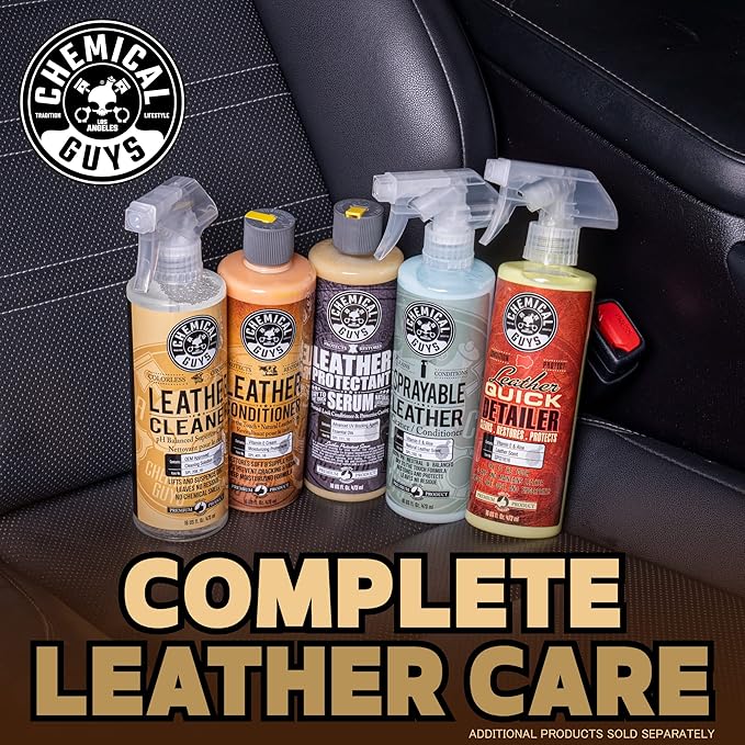 Chemical Guys Colorless and Odorless Leather Cleaner - Safe for Natural, Synthetic, Faux, and Pleather, Cleans Car Interiors, Furniture, Boots, and More - 16 oz