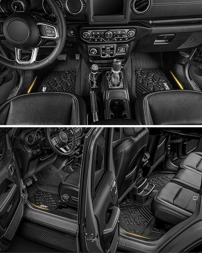 3W Floor Mats & Cargo Liner Custom Fit for Jeep Wrangler 4XE 2021-2024 2025 (Non JL/JK), All Weather TPE Rubber Heavy Duty Car Liner Trunk Mat Wrangler 4XE Accessories (Hybrid & 4 Door with Subwoofer)