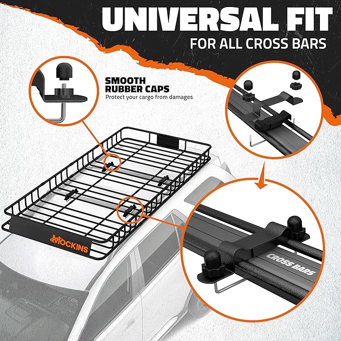 Mockins 84"x39"x6" XL Extendable Roof Rack Cargo Carrier for Top of Vehicle Storage | 250 Lbs. Capacity Weatherproof Steel Heavy Duty Roof Rack Basket | Rooftop Cargo Carrier Basket w/Straps & Net