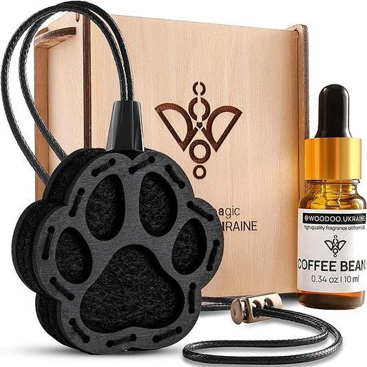Wood Car Air Freshener — Handmade Car Air Freshener — Paw Designed Fragrance Oil Diffuser in Wooden Gift Box — Aromatherapy Gift Set with Coffee Beans Fragrance Oil - 10 ml