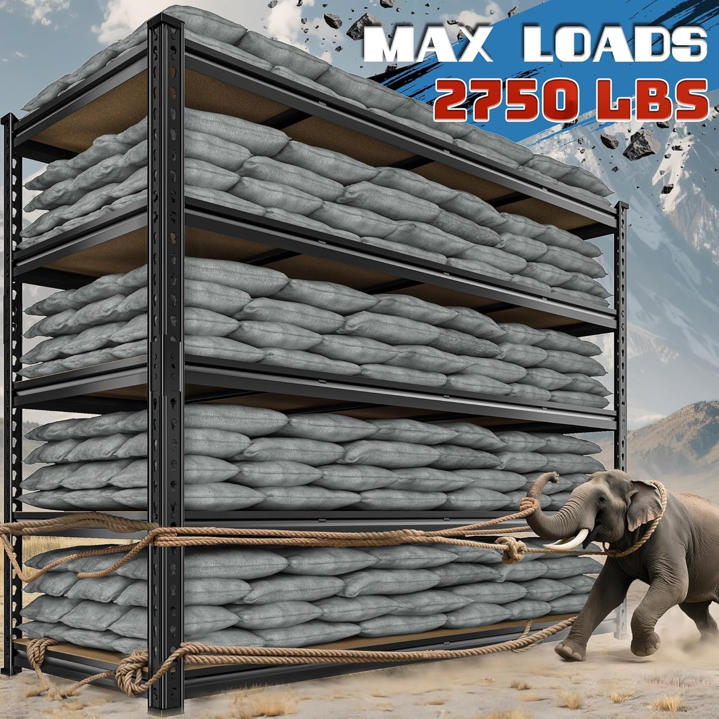 59.8" W Garage Shelving 72" H Storage Shelves 2750LBS Metal Shelving Heavy Duty Garage Shelves Adjustable Metal Shelf for Basement Warehouse Pantry 59.8" W x 24" D x 72" H