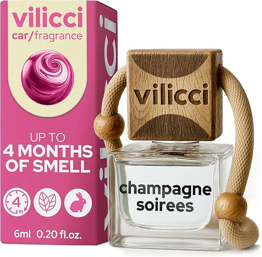 Vilicci Car Air Freshener | Luxurious Hanging Diffuser | Premium Hanging Car Diffuser | Long Lasting Fragrance for Auto | 1 Bottle of Car Scent (1 Count (Pack of 1), Champagne & Soiree)