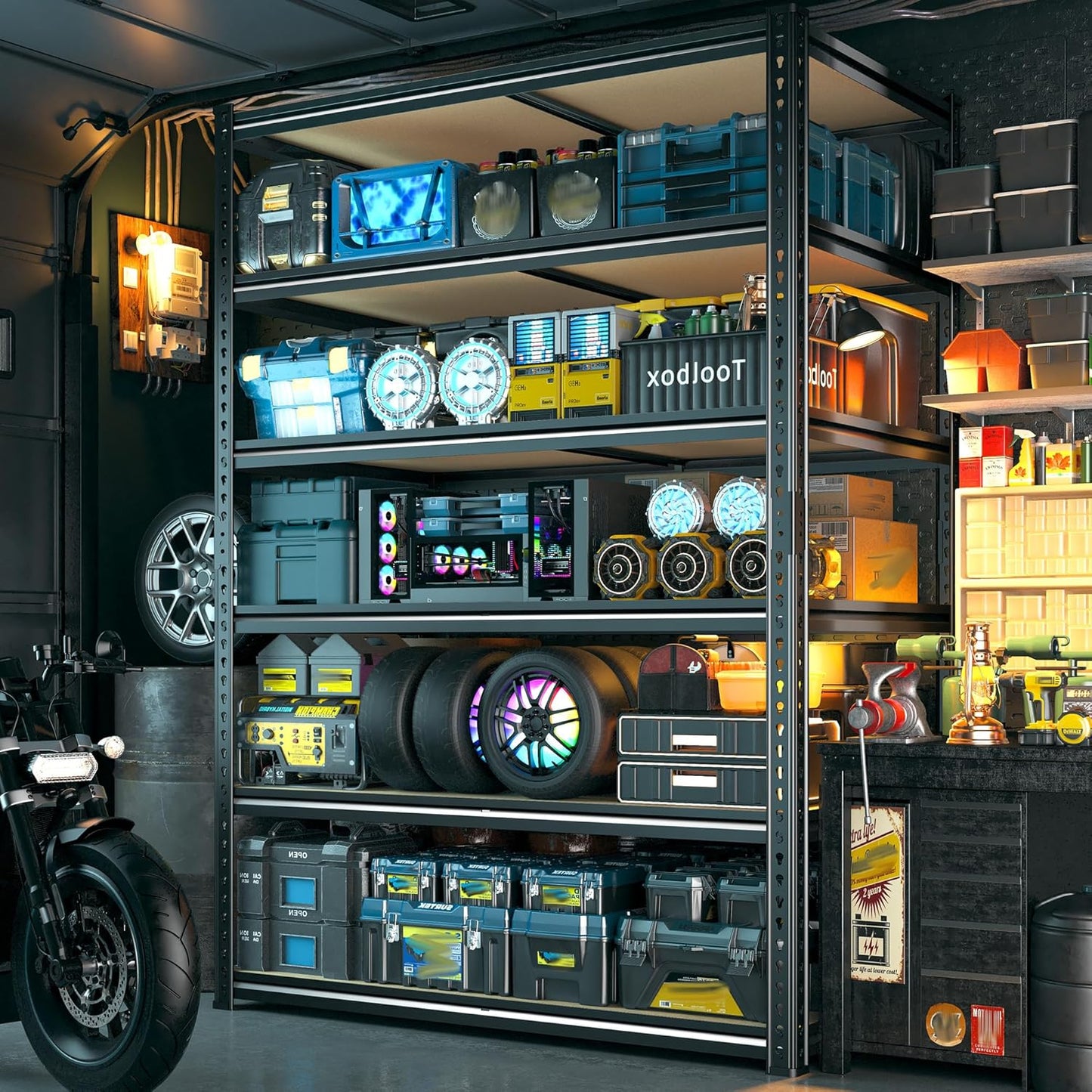 84" H Garage Shelving, 6 Tier Storage Shelves Load 3000 lbs, Adjustable Garage Shelves, Metal Shelving Unit for Warehouse, Basement, Pantry, 40" Wx 16" D x 84" H, Black