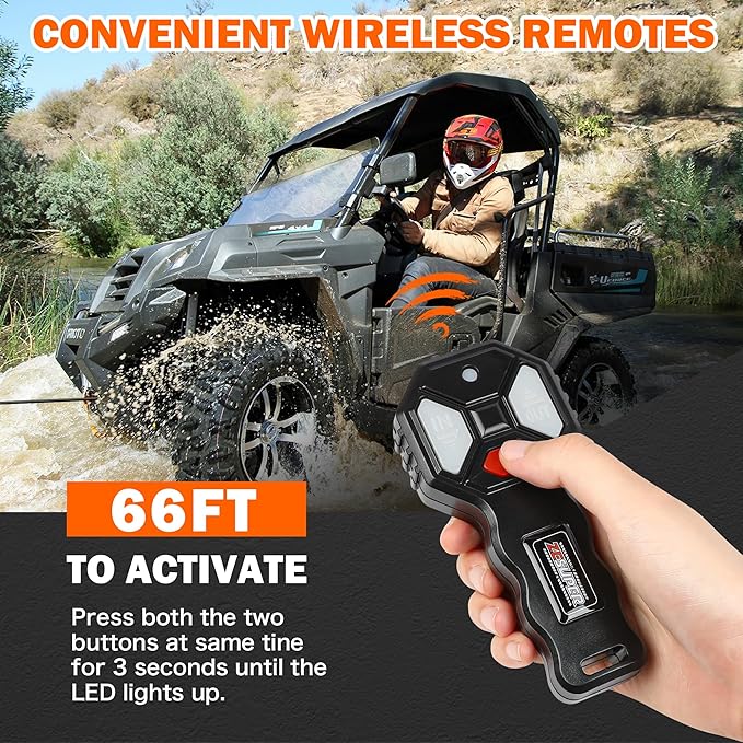 ZESUPER 3500 lb 12V DC Electric Winch 30 ft Synthetic Rope UTV ATV Boat Trailer Winches Off Road Waterproof Towing Winch Kits with Wireless Remote Mounting Plate