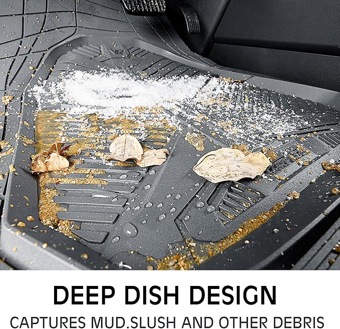 CAR PASS Heavy Duty Rubber Car Mats, Deepdish All Weather Floor Mats for Car Full Set, Universal Automotive Mats Trim to Fit for Sedans SUVs Trucks, Waterproof Anti-Slip Deep Tray 3 Pieces Dark Gray