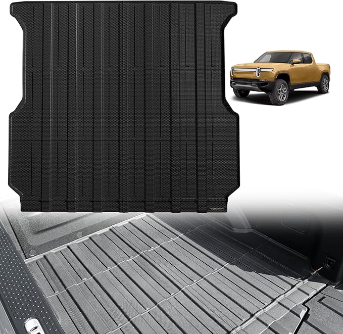 TripleAliners Truck Bed Mat Compatible with 2022 2023 2024 2025 2026 Rivian R1T Accessories Vehicle Perfectly Flush All Weather Protection TPE Heavy Duty Pickup Car Bed Cargo Mat