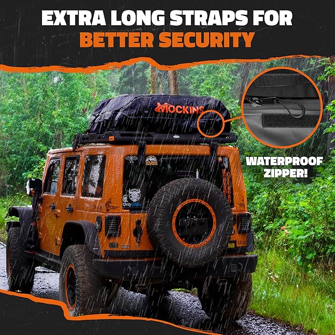 Mockins 35 Cu.Ft. Black Waterproof Rooftop Cargo Carrier Bag | 60"x42"x24" Car Roof Bag for Use with or w/o Roof Rack | Car Topper Luggage Carrier Waterproof Storage Set w/Mat, Straps, Hooks, & More