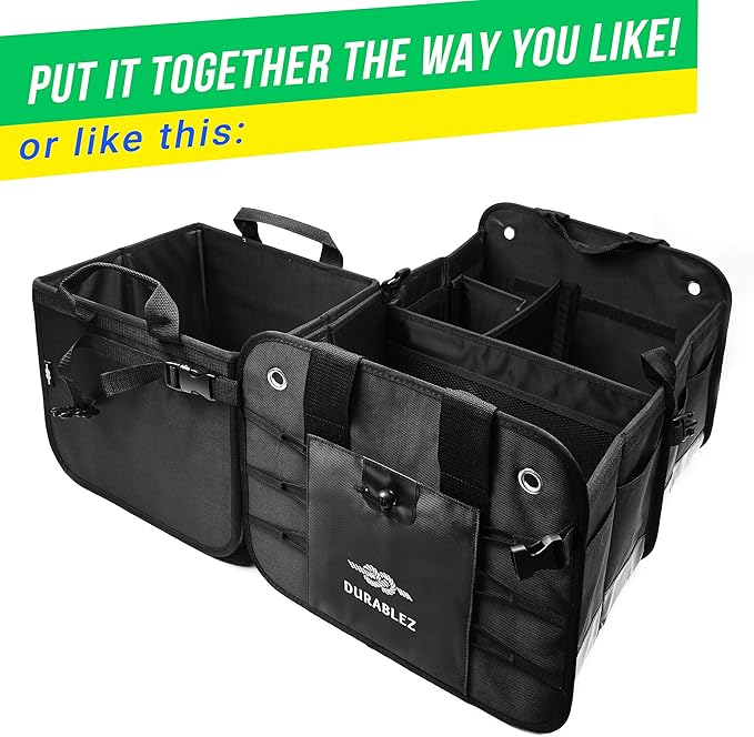 Large Car Trunk Organizer for SUV - Trunk Storage - Modular Configurable Detachable Collapsible - Minivan Truck Sedan Van - 3 Compartment XLL, Blacк