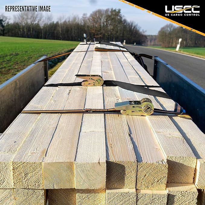 US Cargo Control Stainless Steel Ratchet Strap Tie Down, 1 Inch Wide X 10 Foot Long, Black Tie Down, Stainless Steel Thumb Ratchet, S Hooks, 4 Pack