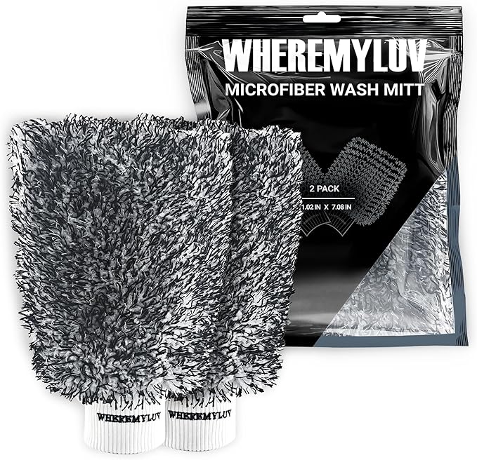 Premium Microfiber Car Wash Mitt, 2 Pack Auto Detailing Mitts for Scratch-Free Cleaning for Cars, Trucks, Absorbent, Extra Soft, Lint-Free Car Cleaning Gloves, Reusable, Machine Washable
