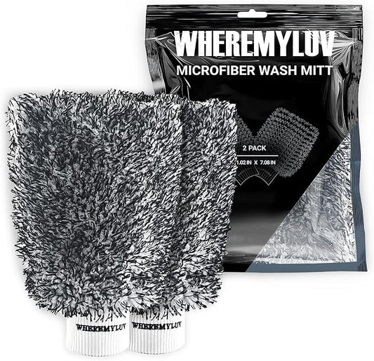 Premium Microfiber Car Wash Mitt, 2 Pack Auto Detailing Mitts for Scratch-Free Cleaning for Cars, Trucks, Absorbent, Extra Soft, Lint-Free Car Cleaning Gloves, Reusable, Machine Washable