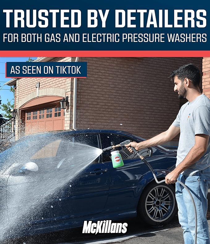 McKillans Foam Cannon for Pressure Washer (Wide Mouth) - Car Wash Snow Foam Cannon Lance Pressure Washer Soap Dispenser for Car Washing with Adjustable Thick Foam + 1/4 Quick Connector