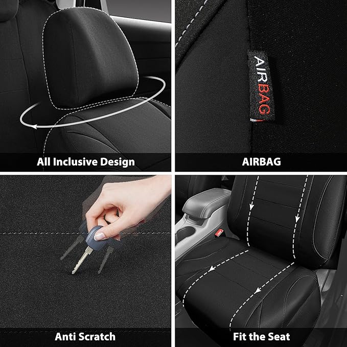 CAR PASS Neoprene EVA Waterproof car seat Covers Front Seats Only, Universal fit for SUV Vehicles Automotive with 5mm Composite EVA Inside,Airbag Compatible (Two Seats, Black and Black)