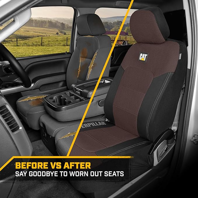 CAT Brown & Black Seat Covers for Cars, Trucks, & SUV - Set of (2) MeshFlex Car Seat Cover Front Seat Protectors - Airbag Compatible Seat Covers for SUV Interior Covers & Seat Cover Accessories