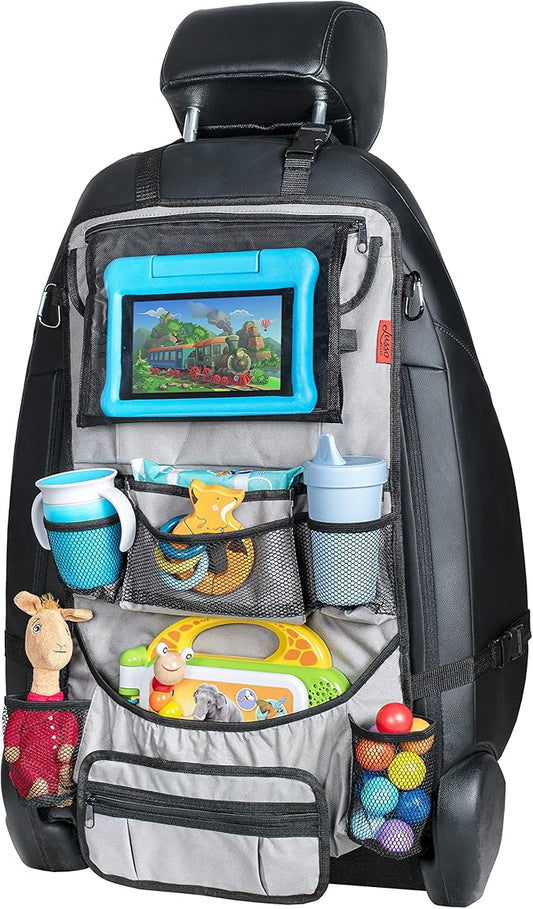 Lusso Gear Heavy Duty Back Seat Car Organizer Extra Large for Protection, Sag Proof & Reinforced Corners, Protects iPad & Backseat, 12 Versatile Car Seat Organizer Storage Compartments (Gray)